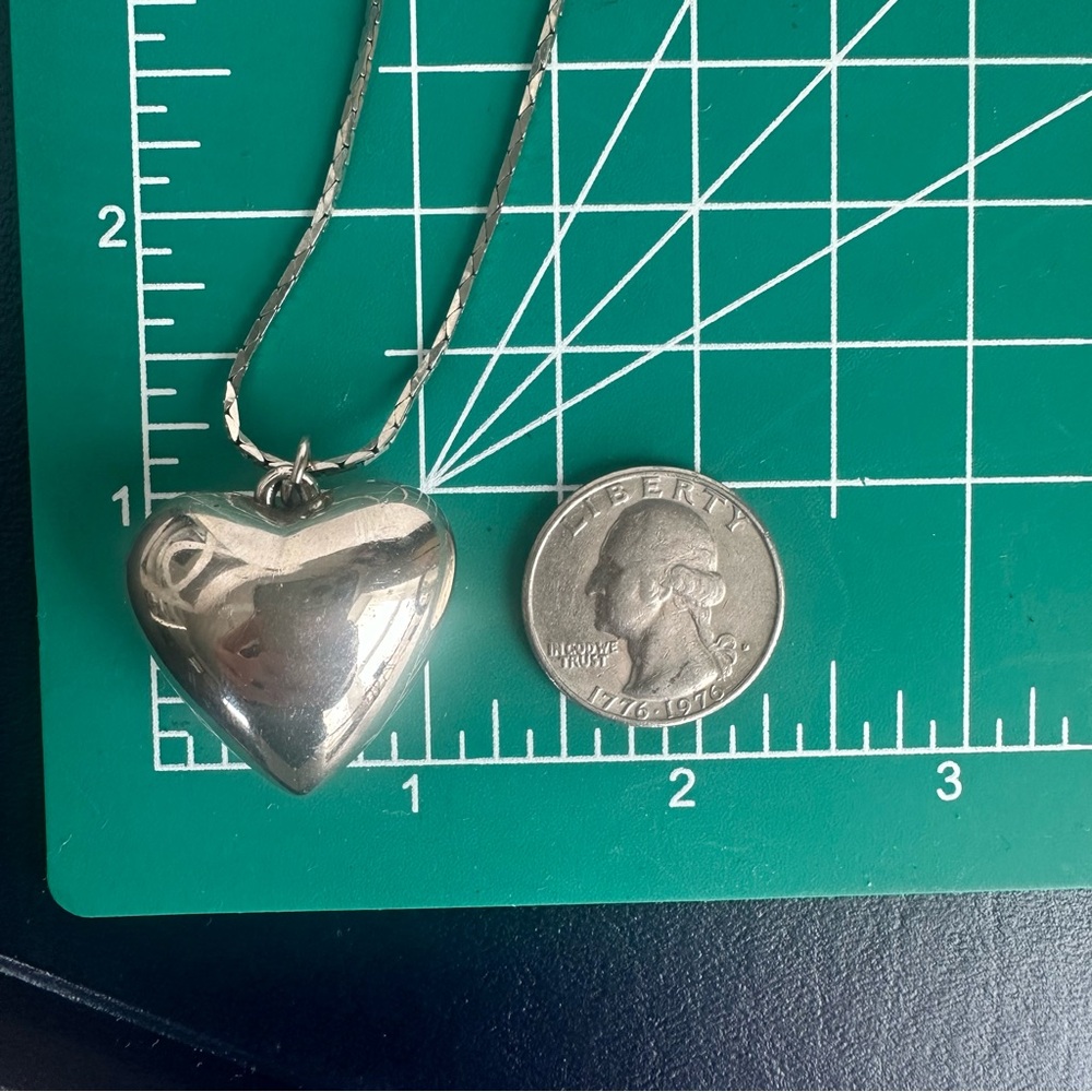 1.25” Bubble Heart Silver-Tone Pendant & Long 22” Chain Necklace - Picture 10 of 12